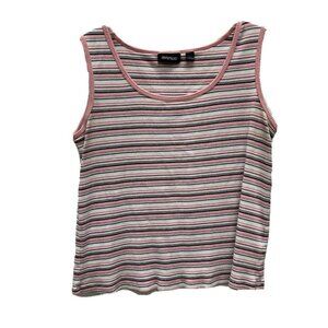 Avenue Womens Plus 14 16 Striped Tank Top Pink Rose 100% Cotton Shirt Layer